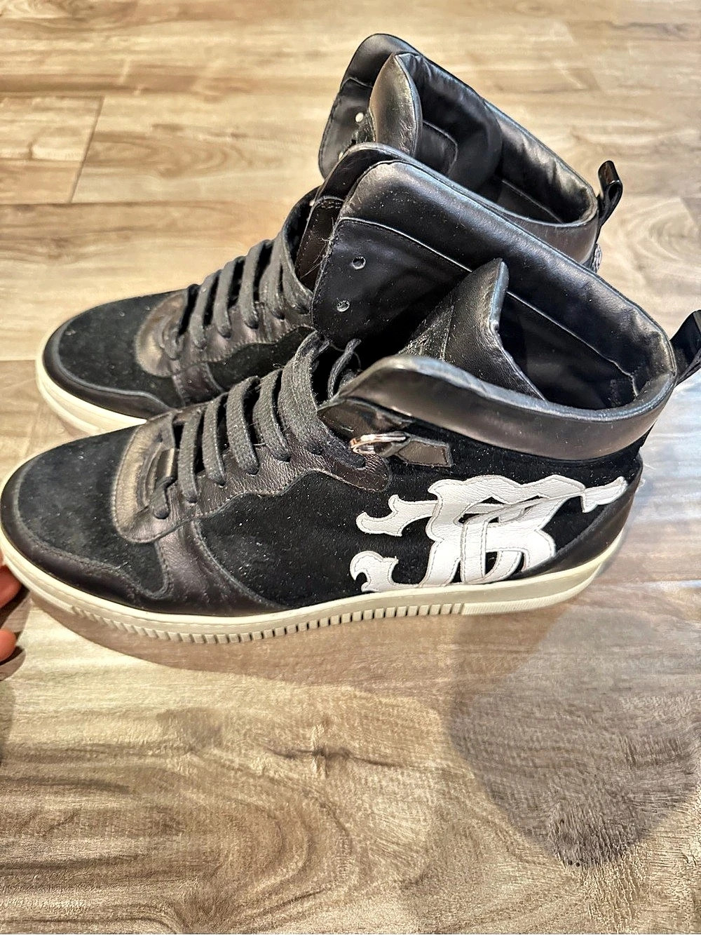 Roberto Cavalli High Top Leather & Suede Sneakers Black & White High-Top size 43